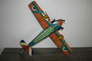 Antique France Jouets Large Airplane Tin Litho Wind Up Toy