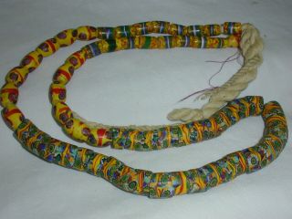 Vintage African Trade Bead - Millefiori Murano Glass Beads Necklace 28 " Long