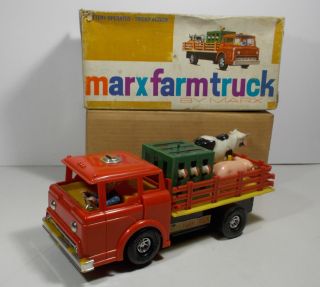 Vtg Marx Farm Truck Tin Litho Plastic Battery Operated Boxed