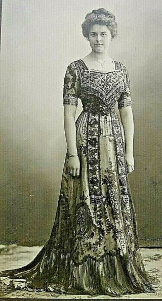 Victorian Photo Woman In Beaded Fringed Dress Cabinet Photo