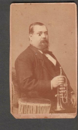 C 1900 Photo Man Posted With A Bugle/trumpet/h P Kirk Photographer Mason City Ia