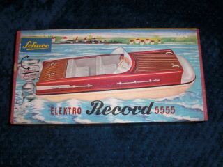 Toy Outboard Catamaran Schuco " Elektro Record 5555 " Boat & Papers