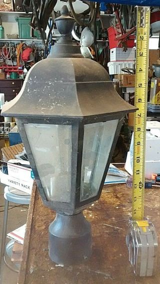 1 Vintage Metal Lantern Beveled Glass Blace Outdoor Post Pole Light Patio Gothic