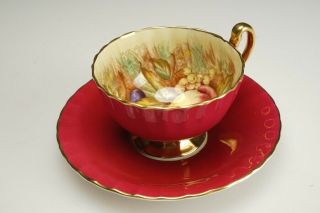 Vintage Aynsley Orchard Fruits Tea Cup & Saucer Red D.  Jones 1034