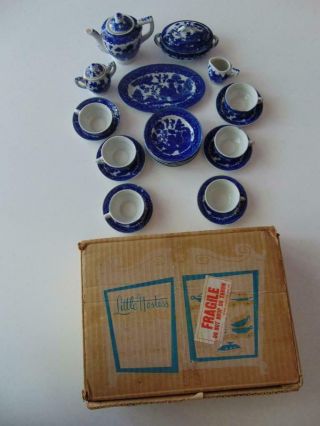 Vintage Little Hostess 26 Piece Blue Willow Tea Set Japan 1951 W/original Box