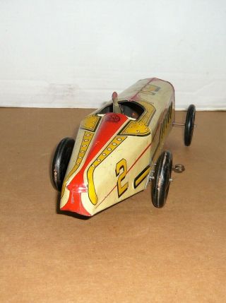 VINTAGE 1940 ' S MARX 2 BOAT TAIL RACE CAR,  INDY RACER WINDUP TIN TOY 3
