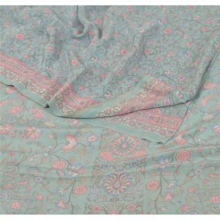Sanskriti Vintage Indian Saree 100 Pure Crepe Silk Printed Fabric Sari Craft