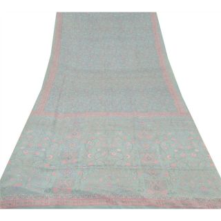 Sanskriti Vintage Indian Saree 100 Pure Crepe Silk Printed Fabric Sari Craft 3