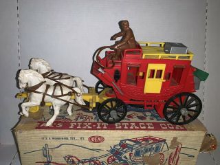 Vintage Ideal Toy Western Fix - It Stage Coach With Horses & Driver 2