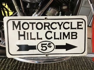 Vintage Porcelain 1930s - 1940s Motorcycle Hill Climb Sign Harley Davidson Indian