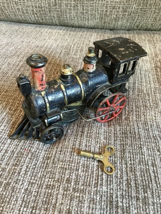 Vintage Cast Iron Toy Train Engine Locomotive Clockwork Windup 7”