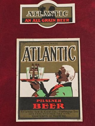 Atlantic Beer Label W/ Neck Chattanooga,  Tennessee W/ Waiter 1930’s