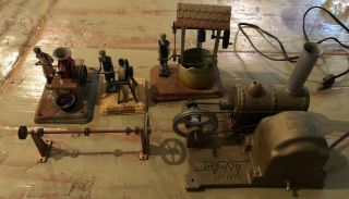 Saf - Toy Vintage Toy Steam Plant Electric Motor Engine & 3 Machines 1 Pulley