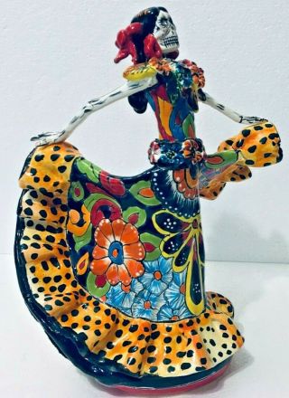Talavera Figure Catrina Day Of The Dead Mexican Pottery Art Twirling Dancer