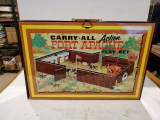 1960s Marx Fort Apache Playset W Tin Litho Carry - All Box