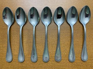 7 - Towle Beaded Antique Satin 18/8 Stainless Germany Flatware Soup Spoons