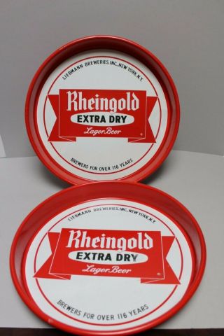 Set Of 2 Vintage Rheingold Extra Dry Lager Metal Beer Serving Trays