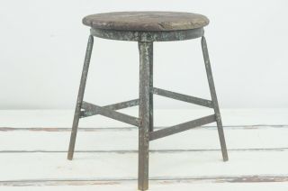Vintage/antique Metal And Wood Stool Stool Kitchen Stool Chippy Blue Paint