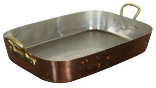 Vintage Copper Clad Rectangular Baking Roasting Pan Tray Brass Handles Korea 2