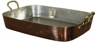 Vintage Copper Clad Rectangular Baking Roasting Pan Tray Brass Handles Korea 3