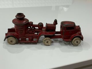Vtg Antique Kenton Toys Red Painted Cast Iron Fire Pumper Truck W/ Rubber Wheels