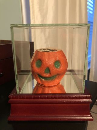 Vintage Halloween Paper Mache Pumpkin Jack O Lantern Nut Cup 1940s Rare