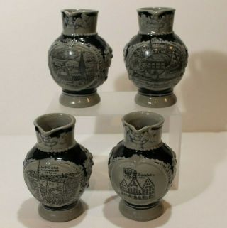 German Stoneware Wine Pitcher Set Of 4 - Cobalt Blue / Gray 1/4 L Various Cities