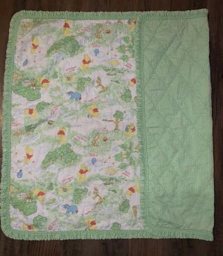 Vintage Sears Winnie The Pooh Crib Blanket Quilt Comforter Green Dot