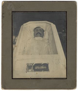 Victorian Post Mortem Mounted Photograph Of Dead Father In His White Casket