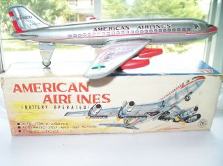 American Airlines 1950s Battery Operated Japan Tin Toy Airplane
