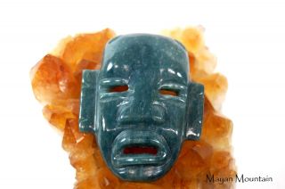 Large Mexican Olmec Face Carving Pendant In Guatemalan Jadeite Jade Necklace 02