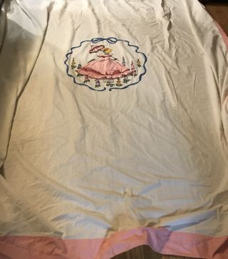 Vintage Handmade Embroidered Bonnet Girl Southern Belle Applique Bed Covering 3