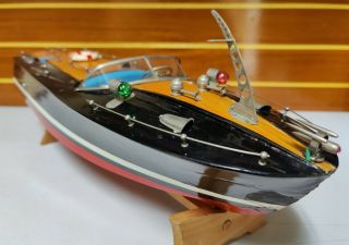 Vintage 1950 ' s K&O Battery Operated Wooden Model Speedboat 18 