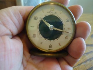 Vintage Mini Round Brass And Enamel Lecoultre Swiss Travel Alarm Clock 51