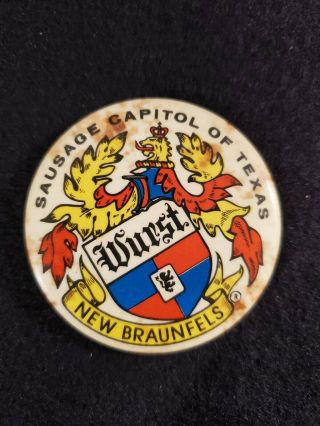 Vintage Wurstfest Pin Braunfels Sausage Capitol Of Texas 2.  5 "