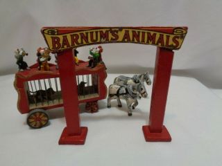 Old Folk Art Lead Toy Circus Lion Wagon Clown Music Band Miniature & Sign