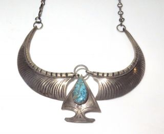Vintage Native American L Livingston Turquoise Sterling Silver Necklace 35g