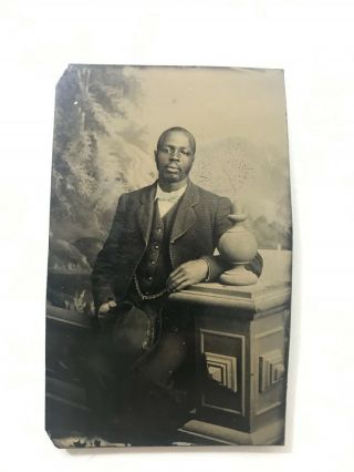 Late 19th Century Tintype,  Handsome African American Gentleman,  Studio Portrait