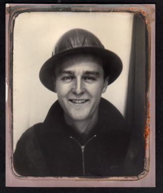 Hard Hat Construction Worker Handsome Man 1930s Photomatic Photobooth Photo