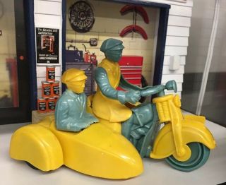 Antique Nesco Motorcycle Toy Rare Harley Indian Sidecar Blue & Yellow