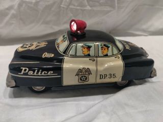 Rare Vintage Tn Nomura Tin Litho Police Car Friction Toy Car,  With Light.