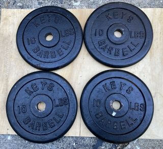 4 Vintage Keys Barbell Plates 10lb Standard Cast Iron Weights 40lbs Total Vtg