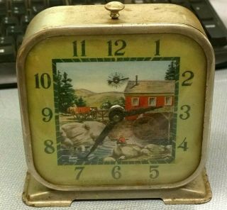 Vintage Lux Waterwheel Alarm Clock / Runs For A Few Seconds - Watchmaker Repair