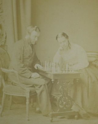 Victorian Cdv Carte De Visite Photo Lady & Gentleman Chess Players V.  Blanchard