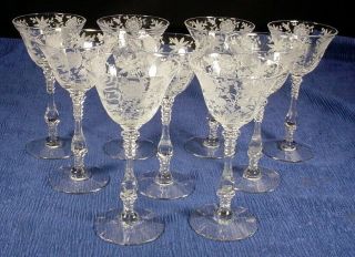 Vintage Set Of 9cambridge Wildflower Stemware Wine Glasses Stem 3121