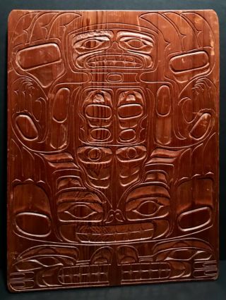 Large Nw Coast Hand Carved Cedar Totem Panel,  Mid 20th C,  Unsigned,  Nr