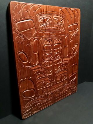 LARGE NW COAST HAND CARVED CEDAR TOTEM PANEL,  MID 20TH C,  UNSIGNED,  NR 2