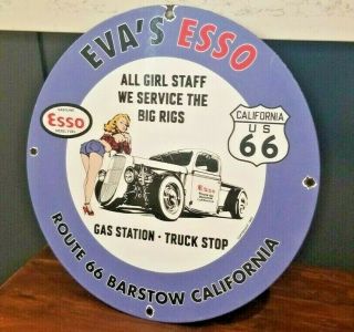 Vintage Style Esso Gasoline Porcelain Route 66 Pin Up Eva 