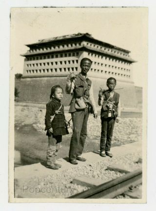 China 1920 Photograph Peiping Peking Usmc Deshengmen Archery Tower Rail Photo
