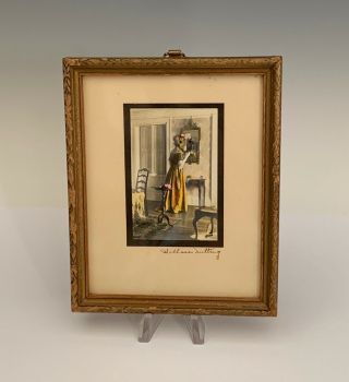 Wallace Nutting Mini Hand Colored Photographic Print Of A Woman In The Mirror